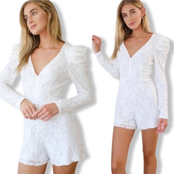 Lulu’s Fashionable Find White Lace Long Sleeve Romper - Picture 2 of 7